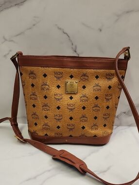 Authentic Vintage Logoglam Cognac Canvas MCM crossbody Shoulder Bag